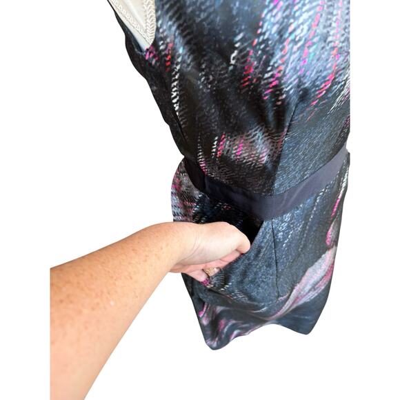 Milly 100% Silk Black Grey Pink Abstract Feather Print Sleeveless Mini Dress - 4 - Picture 5 of 11